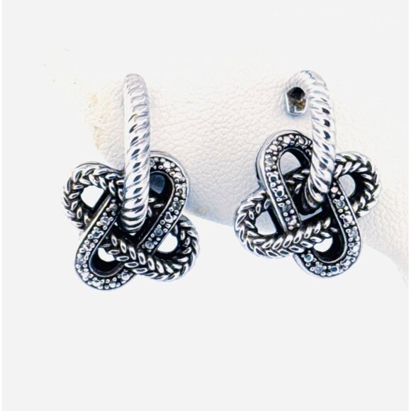 Estate Sterling Silver 925 Love Knot Dangle Half Hoop Earrings 5.7g Push Backs - Picture 1 of 7
